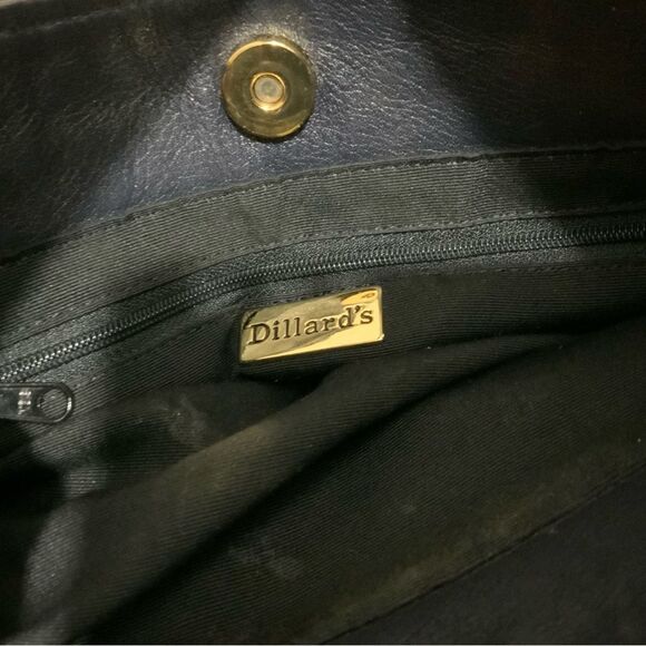 Dillard's Women’s Woven Navy Blue Shoulder Bag Purse Leather trim - Picture 11 of 15